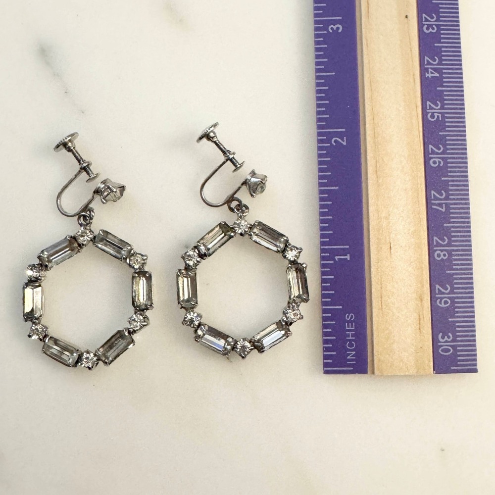 Vintage Doorknocker Rhinestone Statement‎ Earrings Dangling Drop Art Deco Glam - Picture 9 of 11